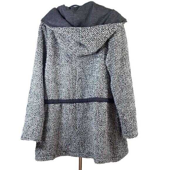 Free People Satellite Image Wool Coat Gray XS Drawstring Hood Button Swing Tweed - Picture 5 of 8